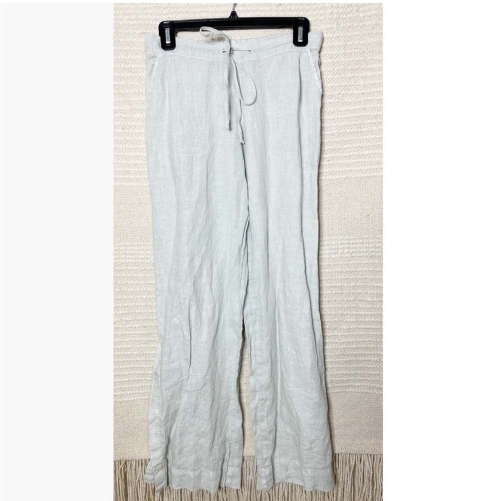 BELLA DAHL pale green linen wide leg split hem pants XS